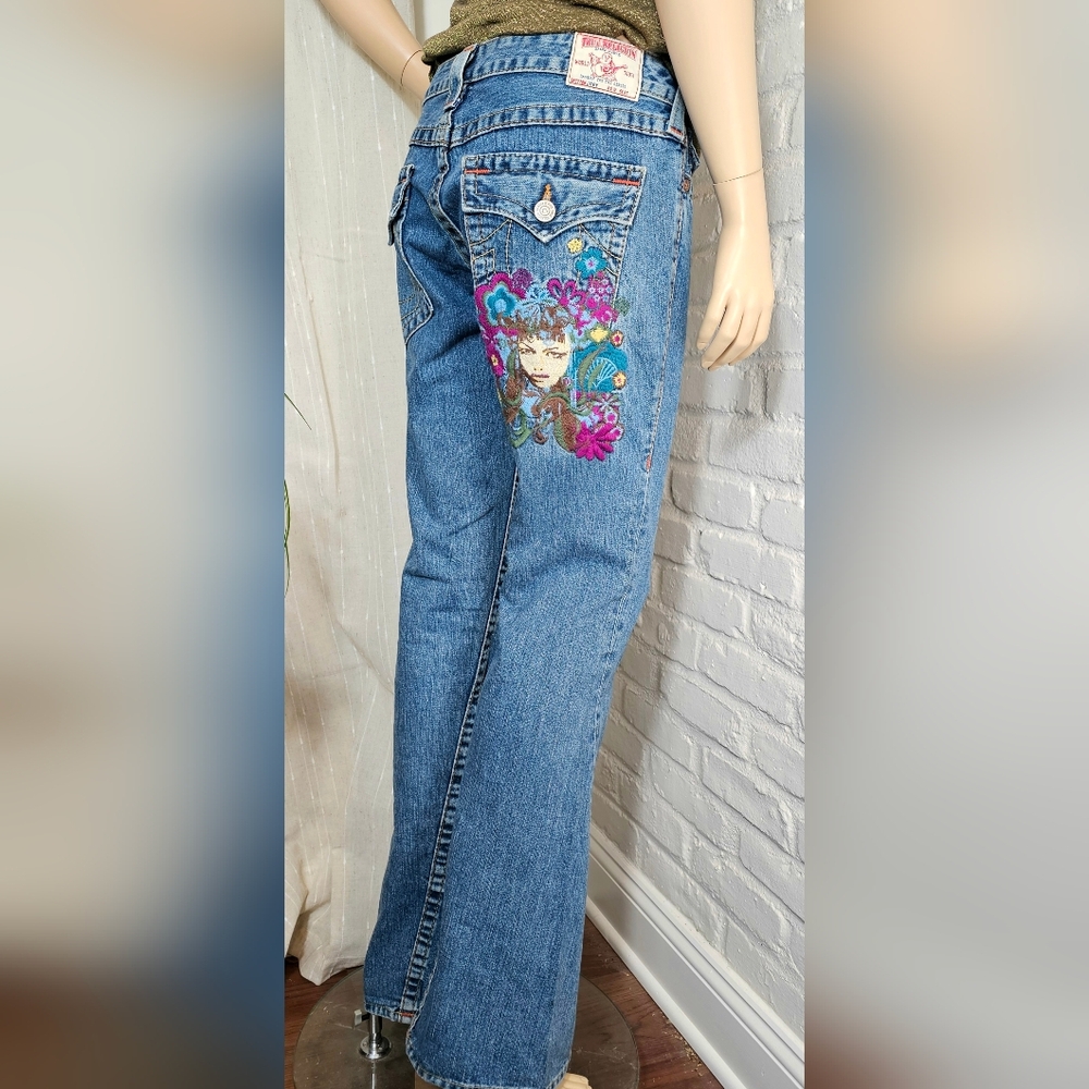 True Religion Joey Flare Jeans 30 Embroidered "Madame Mystery" Limited Edition - Picture 2 of 16